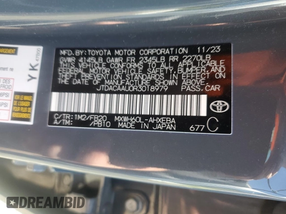 2024 Toyota Prius LE with VIN JTDACAAU0R3018979, listed as a Copart auction lot 55290345 with 32,657 mi miles and Clean Title. Bid and sale history available at carsss.com. Image 13.