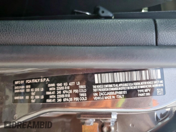 2018 Jeep Renegade Latitude с VIN ZACCJABB6JPH96151, выставлен на аукционе Copart как лот 59814345 с пробегом 88 607 миль миль и Списание • Salvage title. История ставок и продаж доступна на DreamBid. Изображение 13.