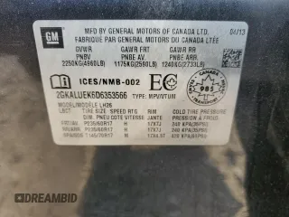 2013 GMC Terrain SLT with VIN 2GKALUEK6D6353566, listed as a Copart auction lot 55798415 with 122,978 mi miles and Salvage title. Bid and sale history available at DreamBid. Image 12.