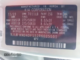 2024 Kia EV9 Land z VIN KNDADFS52R6025531, wystawiony jako IAAI lot #40831011 z przebiegiem Nie podano mil oraz . Historia ofert i sprzedaży dostępna na DreamBid. Obrazek 9.