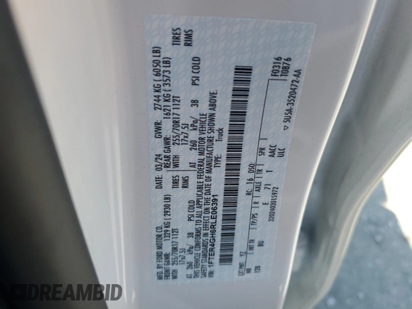 2024 Ford Ranger XLT with VIN 1FTER4GH6RLE06391, listed as a Copart auction lot 53747715 with 18,884 mi miles and Salvage title. Bid and sale history available at DreamBid. Image 12.