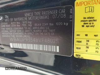 2008 BMW 1 Series 128i with VIN WBAUP93548VF48025, listed as a IAAI auction lot 41003684 with 140,344 mi miles and . Bid and sale history available at DreamBid. Image 9.