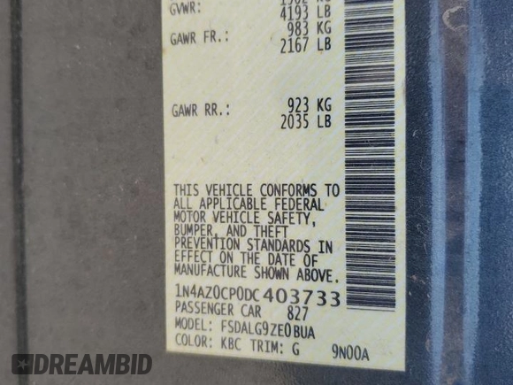 2013 Nissan LEAF SV with VIN 1N4AZ0CP0DC403733, listed as a Copart auction lot 63444585 with 56,896 mi miles and Clean title. Bid and sale history available at DreamBid. Image 12.