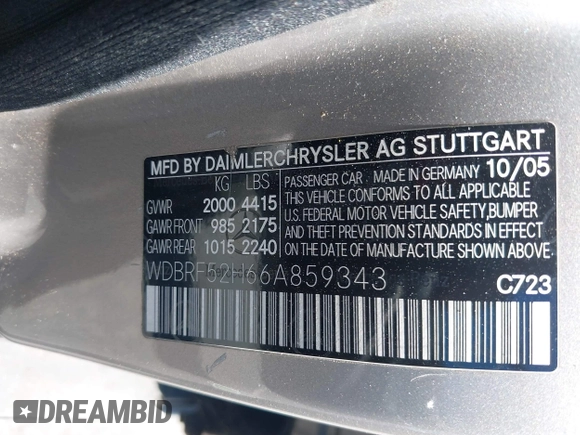 2006 Mercedes-Benz C 230 Sport with VIN WDBRF52H66A859343, listed as a IAAI auction lot 42010021 with 88,815 mi miles and . Bid and sale history available at carsss.com. Image 9.