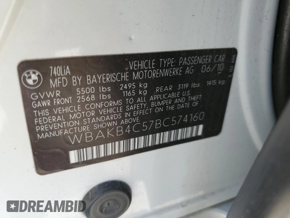 2011 BMW 7 Series 740Li z VIN WBAKB4C57BC574160, wystawiony jako Copart lot #62334395 z przebiegiem 138 771 mil mil oraz Czysty tytuł • Clean title. Historia ofert i sprzedaży dostępna na DreamBid. Obrazek 12.