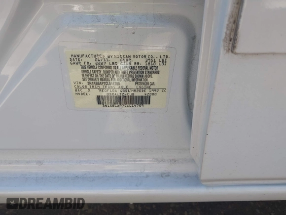 2012 Nissan Sentra SR with VIN 3N1AB6AP7CL614759, listed as a IAAI auction lot 41665437 with 154,958 mi miles and . Bid and sale history available at DreamBid. Image 9.
