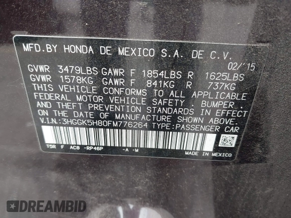 2015 Honda Fit EX-L with VIN 3HGGK5H80FM776264, listed as a IAAI auction lot 42717876 with 74,061 mi miles and . Bid and sale history available at DreamBid. Image 9.