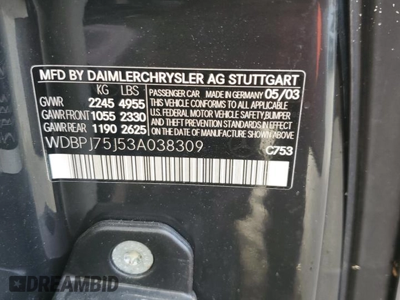 2003 Mercedes-Benz CL 500 z VIN WDBPJ75J53A038309, wystawiony jako Copart lot #73774364 z przebiegiem Nie podano mil oraz Szkoda całkowita • Salvage title. Historia ofert i sprzedaży dostępna na DreamBid. Obrazek 13.