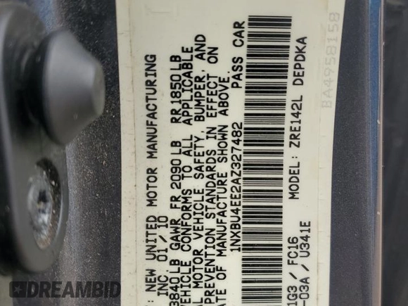 2010 Toyota Corolla с VIN 1NXBU4EE2AZ327482, выставлен на аукционе Copart как лот 61438835 с пробегом 217 036 миль миль и Чистый • Clean title. История ставок и продаж доступна на DreamBid. Изображение 12.