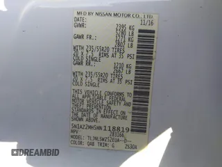 2017 Nissan Murano S with VIN 5N1AZ2MH5HN118819, listed as a IAAI auction lot 41359898 with 92,052 mi miles and . Bid and sale history available at DreamBid. Image 9.