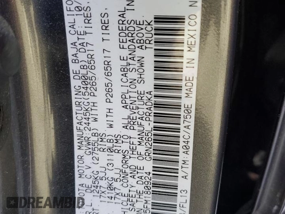 2015 Toyota Tacoma PreRunner with VIN 3TMJU4GN5FM180924, listed as a Copart auction lot 50864315 with 176,562 mi miles and Salvage title. Bid and sale history available at DreamBid. Image 14.