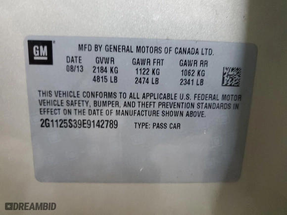 2014 Chevrolet Impala LT with VIN 2G1125S39E9142789, listed as a Copart auction lot 52178505 with 129,330 mi miles and Clean Title. Bid and sale history available at carsss.com. Image 12.