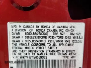 2005 Honda Pilot LX z VIN 2HKYF18115H559023, wystawiony jako Copart lot #49797835 z przebiegiem 206 339 mil mil oraz Szkoda całkowita • Salvage title. Historia ofert i sprzedaży dostępna na DreamBid. Obrazek 13.