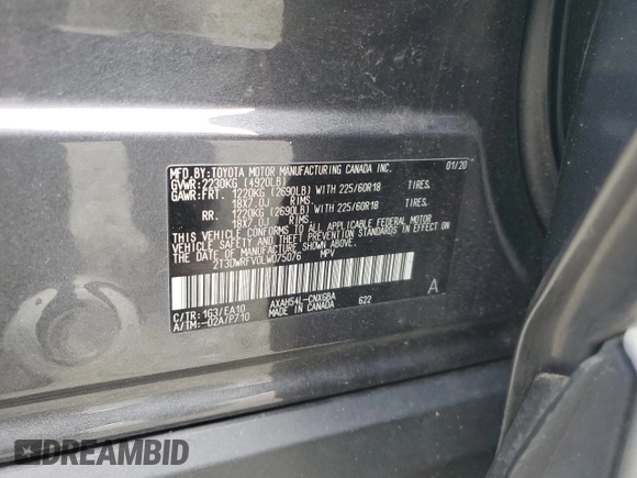2020 Toyota RAV4 Hybrid Limited with VIN 2T3DWRFV0LW075076, listed as a Copart auction lot 52705445 with 45,236 mi miles and Salvage Title. Bid and sale history available at carsss.com. Image 14.