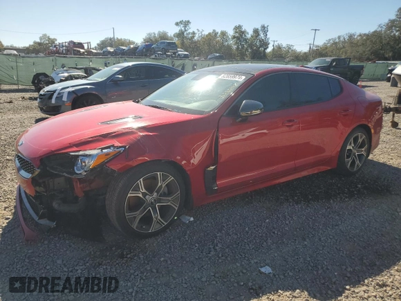 2020 Kia Stinger GT-Line with VIN KNAE15LA1L6084378, listed as a Copart auction lot 82859974 with 83,639 mi miles and Salvage Title. Bid and sale history available at carsss.com. Image 1.