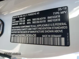 2019 Porsche Macan with VIN WP1AA2A59KLB08608, listed as a Copart auction lot 88345665 with Not provided miles and Salvage title. Bid and sale history available at DreamBid. Image 13.