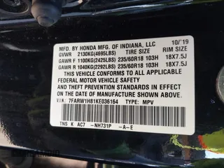 2019 Honda CR-V EX-L with VIN 7FARW1H81KE036164, listed as a IAAI auction lot 41847718 with 76,962 mi miles. Bid and sale history available at carsss.com. Image 9.