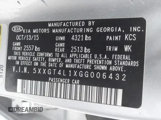 2016 Kia Optima LX Turbo with VIN 5XXGT4L1XGG006432, listed as a IAAI auction lot 41620038 with 137,210 mi miles. Bid and sale history available at carsss.com. Image 9.