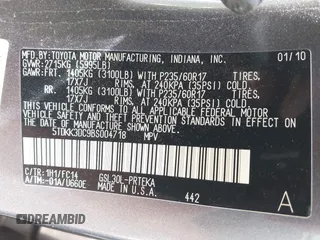2011 Toyota Sienna LE AAS с VIN 5TDKK3DC9BS004718, выставлен на аукционе IAAI как лот 42602726 с пробегом 172 133 миль миль и . История ставок и продаж доступна на DreamBid. Изображение 9.
