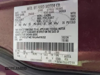 2006 Ford Explorer Eddie Bauer with VIN 1FMEU74E16UA41632, listed as a IAAI auction lot 42624829 with 195,201 mi miles and . Bid and sale history available at DreamBid. Image 9.