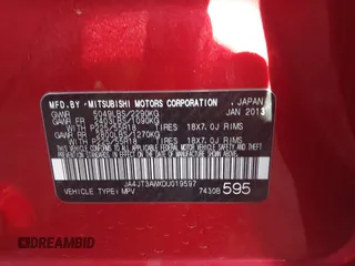 2013 Mitsubishi Outlander SE z VIN JA4JT3AWXDU019597, wystawiony jako IAAI lot #42092622 z przebiegiem 209 093 mil mil oraz . Historia ofert i sprzedaży dostępna na DreamBid. Obrazek 9.