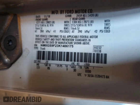 2019 Ford Transit Connect XLT with VIN NM0GS9F23K1406175, listed as a Copart auction lot 50391135 with 6,017 mi miles and Non repairable. Bid and sale history available at DreamBid. Image 16.