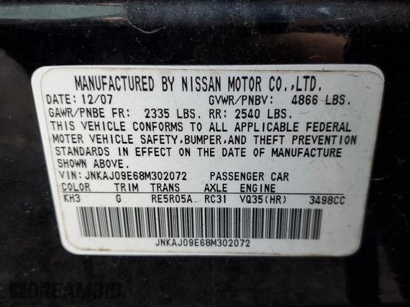 2008 Infiniti EX Journey with VIN JNKAJ09E68M302072, listed as a Copart auction lot 48194005 with Not provided miles and Salvage title. Bid and sale history available at DreamBid. Image 13.