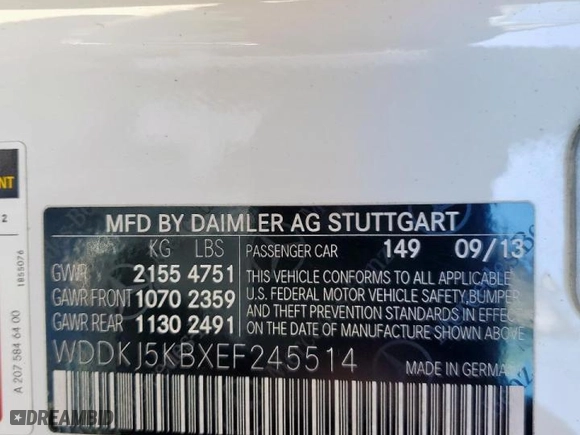 2014 Mercedes-Benz E-Class E 350 with VIN WDDKJ5KBXEF245514, listed as a Copart auction lot 47947615 with 93,476 mi miles and Salvage Title. Bid and sale history available at carsss.com. Image 15.
