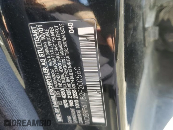2002 Mercedes-Benz C with VIN WDBRF61J82F200560, listed as a Copart auction lot 52525265 with 122,066 mi miles and Clean Title. Bid and sale history available at carsss.com. Image 12.