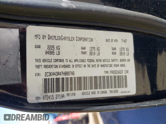 2007 Chrysler 300 with VIN 2C3KA43R47H888706, listed as a IAAI auction lot 41849210 with 135,156 mi miles. Bid and sale history available at carsss.com. Image 9.
