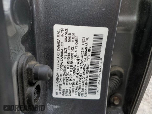 2014 Honda CR-V LX with VIN 2HKRM4H32EH698560, listed as a Copart auction lot 74535634 with 54,354 mi miles and Clean Title. Bid and sale history available at carsss.com. Image 13.
