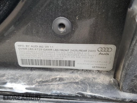 2012 Audi A4 2.0T Premium Plus with VIN WAUEFAFL6CN008443, listed as a Copart auction lot 44384415 with 153,566 mi miles and Salvage Title. Bid and sale history available at carsss.com. Image 12.
