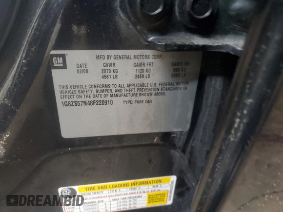 2008 Saturn Aura XE z VIN 1G8ZS57N48F220910, wystawiony jako Copart lot #56328935 z przebiegiem 153 628 mil mil oraz Szkoda całkowita • Salvage title. Historia ofert i sprzedaży dostępna na DreamBid. Obrazek 12.