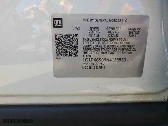 2022 Chevrolet Bolt EV 2LT with VIN 1G1FX6S09N4133533, listed as a Copart auction lot 69432854 with 18,041 mi miles and Salvage Title. Bid and sale history available at carsss.com. Image 12.