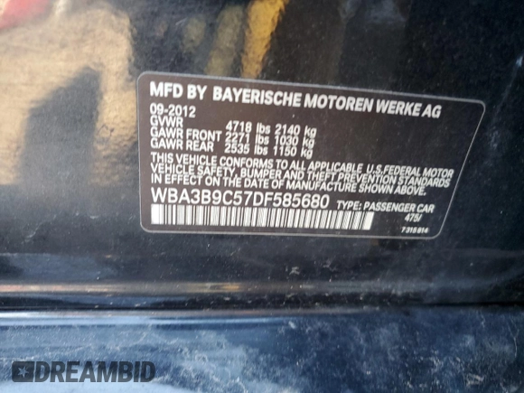 2013 BMW 3 Series 335i xDrive с VIN WBA3B9C57DF585680, выставлен на аукционе Copart как лот 50762415 с пробегом 122 817 миль миль и Чистый • Clean title. История ставок и продаж доступна на DreamBid. Изображение 12.
