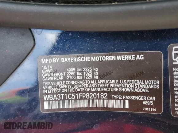 2015 BMW 4 Series 428i xDrive with VIN WBA3T1C51FP820182, listed as a Copart auction lot 87209154 with 98,362 mi miles and Clean Title. Bid and sale history available at carsss.com. Image 13.