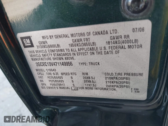 2007 Chevrolet Silverado 1500 LS with VIN 2GCEC13V471149956, listed as a IAAI auction lot 41899072 with 151,537 mi miles and . Bid and sale history available at DreamBid. Image 9.