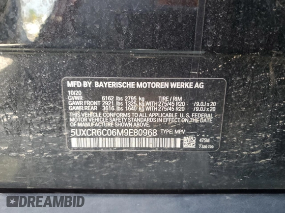 2021 BMW X5 xDrive40i с VIN 5UXCR6C06M9E80968, выставлен на аукционе Copart как лот 54848645 с пробегом 52 033 миль миль и Списание • Salvage title. История ставок и продаж доступна на DreamBid. Изображение 13.