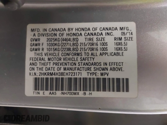 2014 Honda CR-V LX with VIN 2HKRM4H38EH723171, listed as a IAAI auction lot 41931115 with 132,417 mi miles and . Bid and sale history available at carsss.com. Image 9.