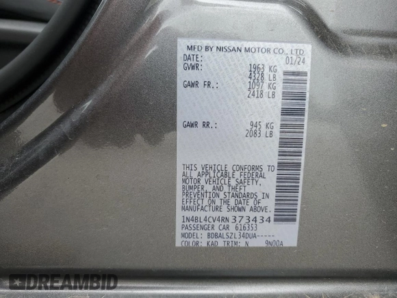 2024 Nissan Altima SR z VIN 1N4BL4CV4RN373434, wystawiony jako Copart lot #53580295 z przebiegiem 21 087 mil mil oraz Szkoda całkowita • Salvage title. Historia ofert i sprzedaży dostępna na DreamBid. Obrazek 12.
