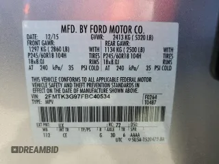 2015 Ford Edge SE with VIN 2FMTK3G97FBC40534, listed as a Copart auction lot 63452225 with 146,659 mi miles and Salvage title. Bid and sale history available at DreamBid. Image 12.