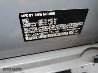 2023 BMW M3 Competition xDrive with VIN WBS43AY02PFP75791, listed as a Copart auction lot 46810125 with 0 mi miles and Salvage Title. Bid and sale history available at carsss.com. Image 14.