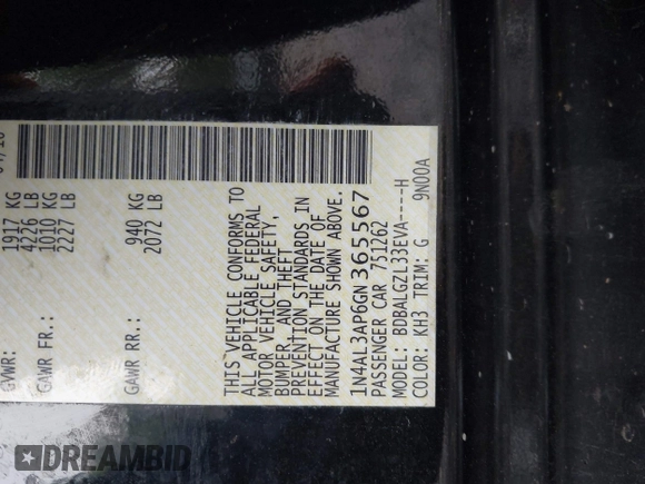 2016 Nissan Altima S with VIN 1N4AL3AP6GN365567, listed as a IAAI auction lot 42492051 with 99,639 mi miles and . Bid and sale history available at DreamBid. Image 9.