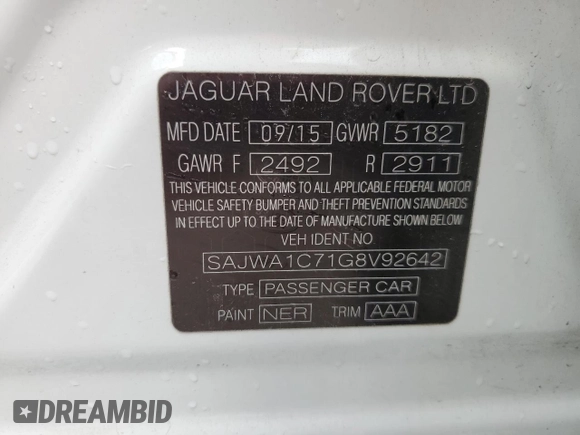 2016 Jaguar XJ R-Sport z VIN SAJWA1C71G8V92642, wystawiony jako Copart lot #53094125 z przebiegiem 98 548 mil mil oraz Szkoda całkowita • Salvage title. Historia ofert i sprzedaży dostępna na DreamBid. Obrazek 12.