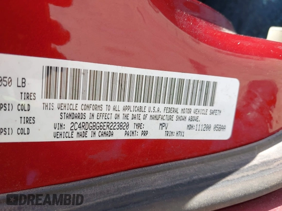 2014 Dodge Grand Caravan American Value with VIN 2C4RDGBG6ER223820, listed as a IAAI auction lot 41705097 with 213,180 mi miles and . Bid and sale history available at DreamBid. Image 9.