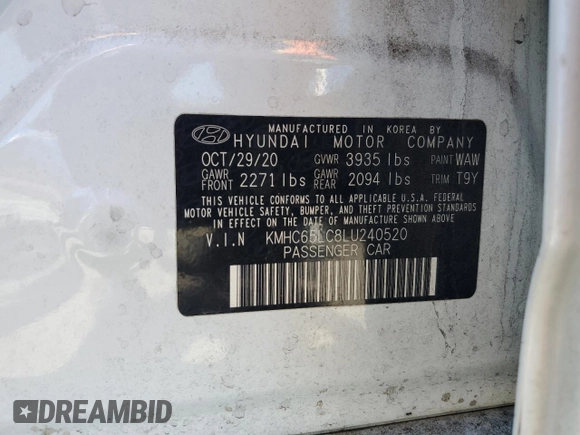 2020 Hyundai Ioniq Blue with VIN KMHC65LC8LU240520, listed as a Copart auction lot 61002695 with 75,405 mi miles and Salvage title. Bid and sale history available at DreamBid. Image 12.
