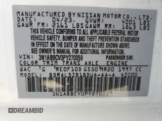 2023 Nissan Sentra SV z VIN 3N1AB8CV0PY270059, wystawiony jako Copart lot #55515235 z przebiegiem 10 657 mil mil oraz Szkoda całkowita • Salvage title. Historia ofert i sprzedaży dostępna na DreamBid. Obrazek 12.