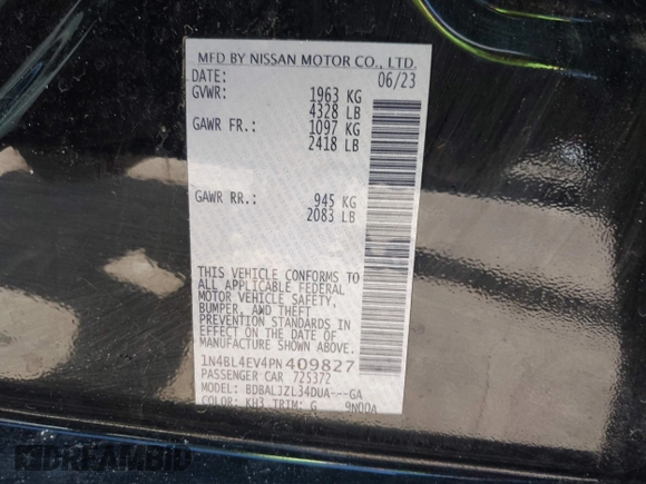 2023 Nissan Altima SL with VIN 1N4BL4EV4PN409827, listed as a IAAI auction lot 41660359 with 27,364 mi miles and . Bid and sale history available at DreamBid. Image 9.