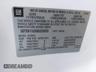 2008 GMC Sierra 1500 SLE1 with VIN 3GTEK13J58G226939, listed as a IAAI auction lot 41340422 with 203,921 mi miles. Bid and sale history available at carsss.com. Image 9.