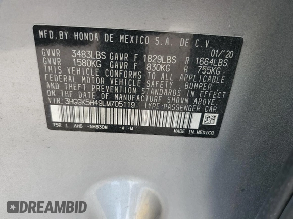 2020 Honda Fit LX with VIN 3HGGK5H49LM705119, listed as a Copart auction lot 62199585 with 87,007 mi miles and Salvage title. Bid and sale history available at DreamBid. Image 12.